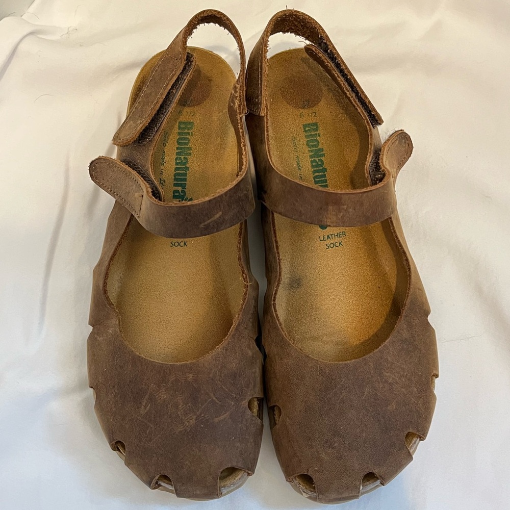 Bionatura 🌎 Solo Leather Cork Mary Janes MJ Boho Velcro Strap Sandals 6.5 37